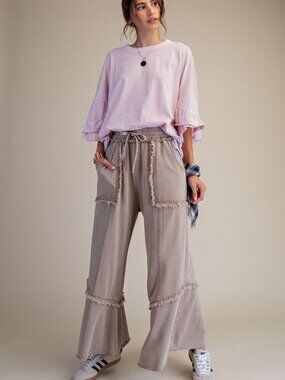 EASEL WIDE LEG WASHED TERRY PANTS 100% COTTON